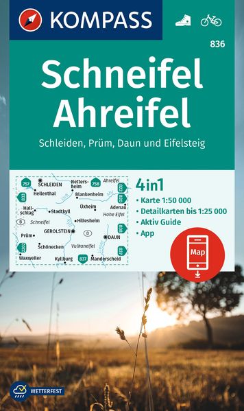 KOMPASS Wanderkarte 836 Schneifel Ahreifel Schleiden Prüm Daun Eifelsteig 1:50.000