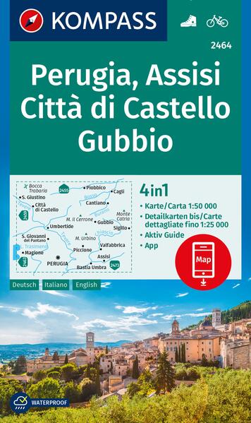 KOMPASS Wanderkarte 2464 Perugia Assisi Città di Castello Gubbio 1:50.000