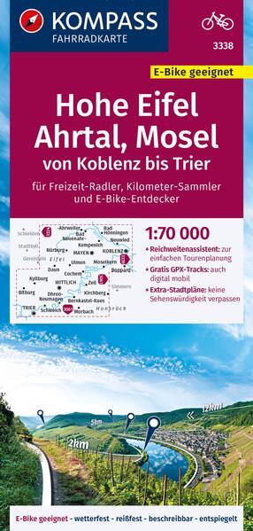 KOMPASS Fahrradkarte 3338 Hohe Eifel Ahrtal Mosel von Koblenz bis Trier 1:70.000