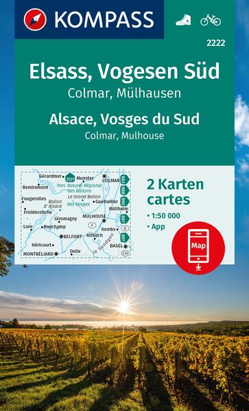 KOMPASS Wanderkarten-Set 2222 Elsass Vogesen Süd Alsace Vosges du Sud Colmar Mülhausen Mulhouse (2 Karten) 1:50.000