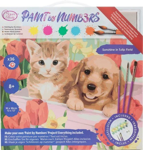 Craft Buddy PBN-3030-020 - Paint by Numbers Sunshine in Tulip Field 30x30cm Malen-nach-Zahlen Kids