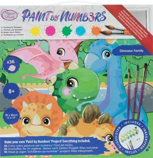 Craft Buddy PBN-3030-019 - Paint by Numbers Dinosaur Family 30x30cm Malen-nach-Zahlen Kids