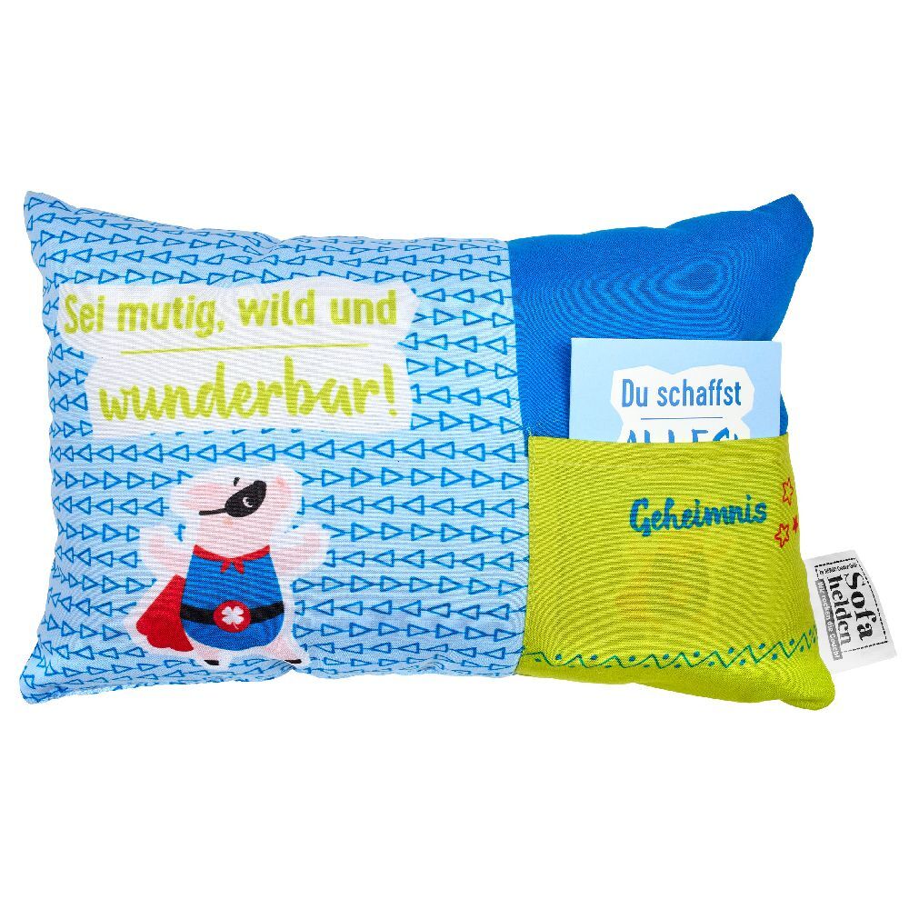 Geschenk-Kissen mit Karte Glückshelden Sei mutig wild wunderbar
