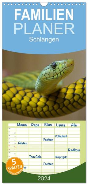 Familienplaner 2024 - Schlangen mit 5 Spalten (Wandkalender 21 x 45 cm) CALVENDO