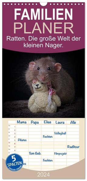 Familienplaner 2024 - Ratten. Die große Welt der kleinen Nager mit 5 Spalten (Wandkalender 21 x 45 cm) CALVENDO