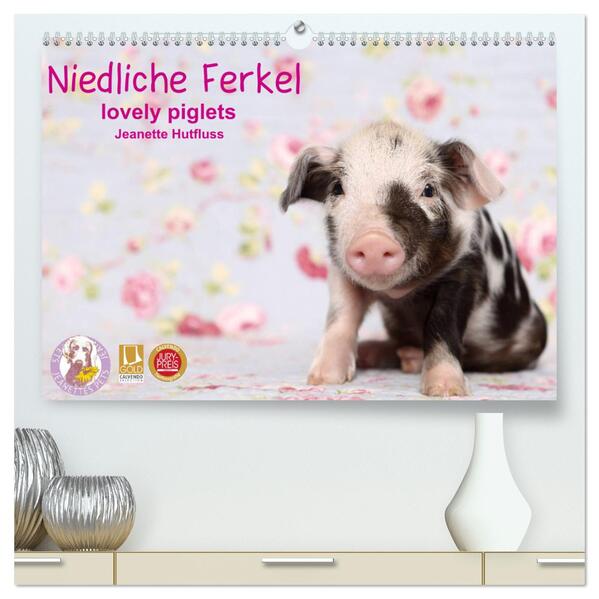 Niedliche Ferkel lovely piglets 2024 (hochwertiger Premium Wandkalender 2024 DIN A2 quer) Kunstdruck in Hochglanz