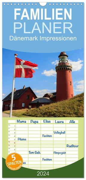 Familienplaner 2024 - Dänemark Impressionen mit 5 Spalten (Wandkalender 21 x 45 cm) CALVENDO