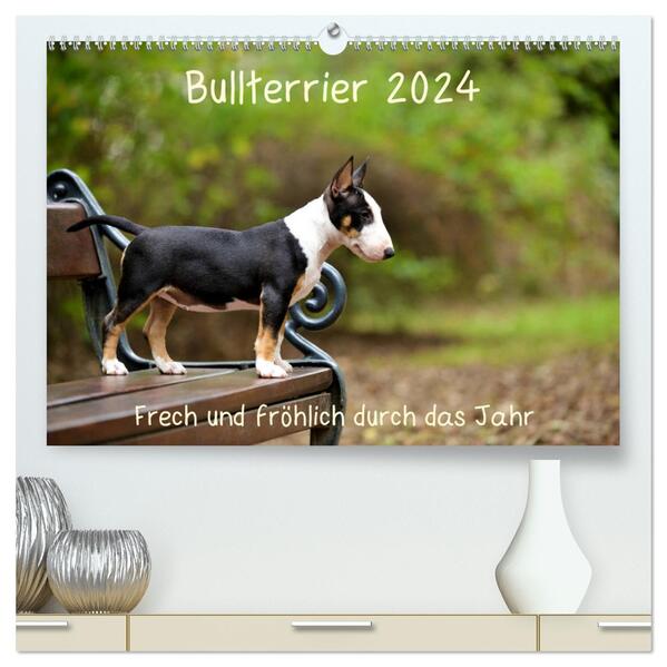Bullterrier 2024 Frech und fröhlich durch das Jahr (hochwertiger Premium Wandkalender 2024 DIN A2 quer) Kunstdruck in Hochglanz