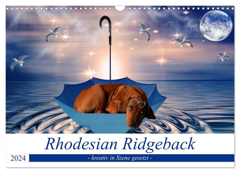 Rhodesian Ridgeback - kreativ in Szene gesetzt - (Wandkalender 2024 DIN A3 quer) CALVENDO Monatskalender