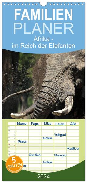 Familienplaner 2024 - Afrika - im Reich der Elefanten mit 5 Spalten (Wandkalender 21 x 45 cm) CALVENDO