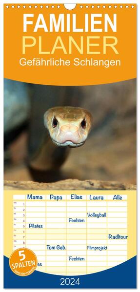 Familienplaner 2024 - Gefährliche Schlangen mit 5 Spalten (Wandkalender 21 x 45 cm) CALVENDO