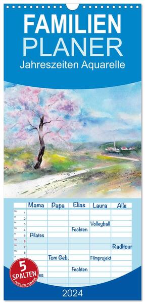 Familienplaner 2024 - Jahreszeiten Aquarelle mit 5 Spalten (Wandkalender 21 x 45 cm) CALVENDO