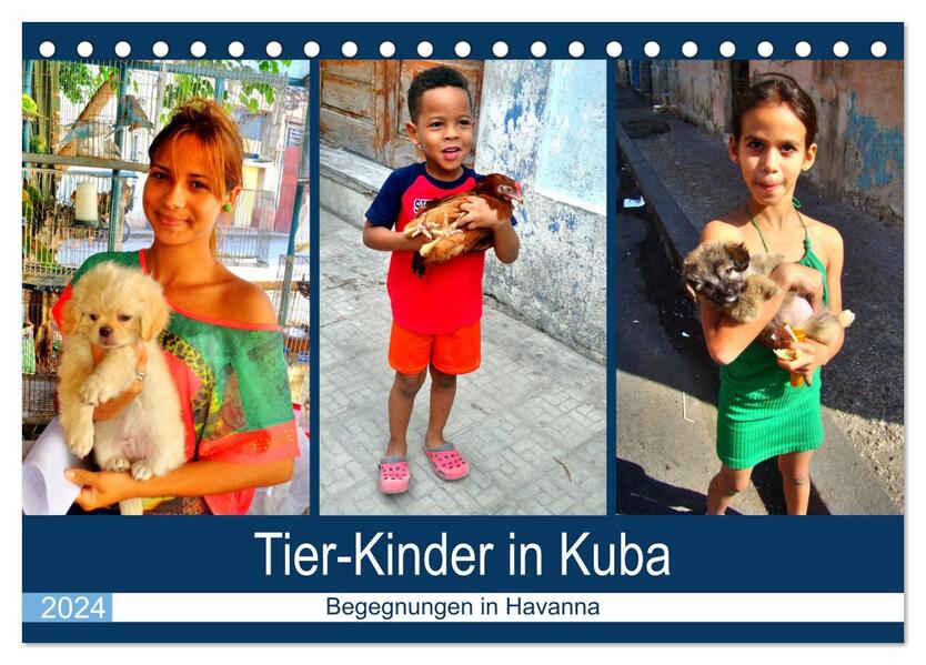 Tier-Kinder in Kuba - Begegnungen in Havanna (Tischkalender 2024 DIN A5 quer) CALVENDO Monatskalender
