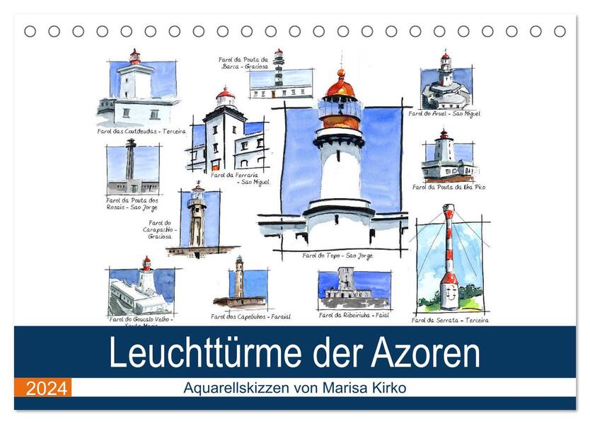 Leuchttürme der Azoren (Tischkalender 2024 DIN A5 quer) CALVENDO Monatskalender