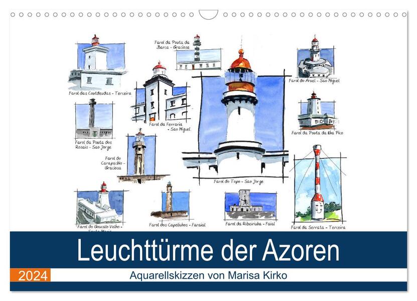 Leuchttürme der Azoren (Wandkalender 2024 DIN A3 quer) CALVENDO Monatskalender
