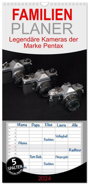 Familienplaner 2024 - Legendäre Kameras der Marke Pentax mit 5 Spalten (Wandkalender 21 x 45 cm) CALVENDO