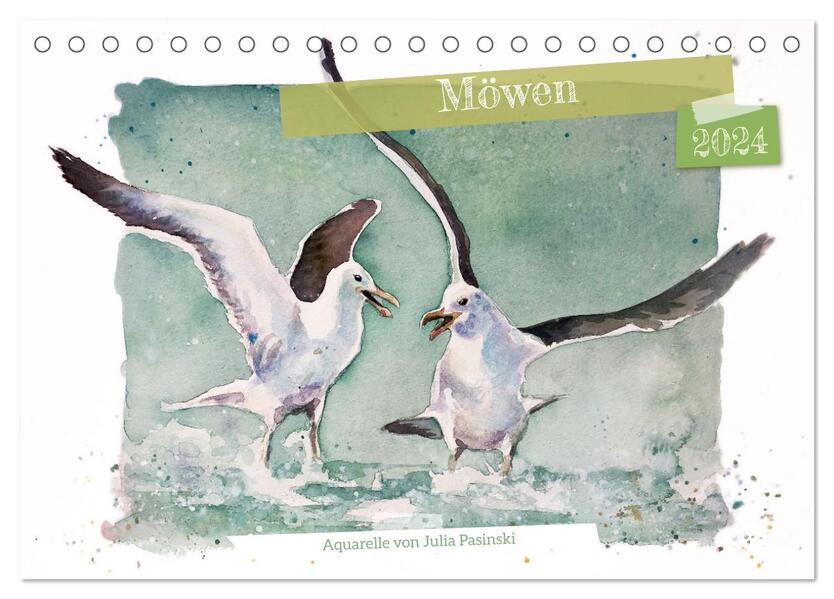 Möwen - Aquarelle von Julia Pasinski (Tischkalender 2024 DIN A5 quer) CALVENDO Monatskalender