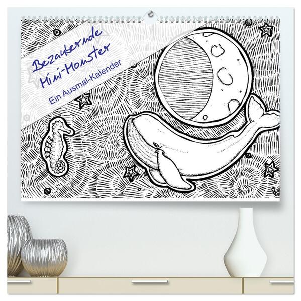Bezaubernde Mini-Monster - Ein Ausmal-Kalender (hochwertiger Premium Wandkalender 2024 DIN A2 quer) Kunstdruck in Hochglanz