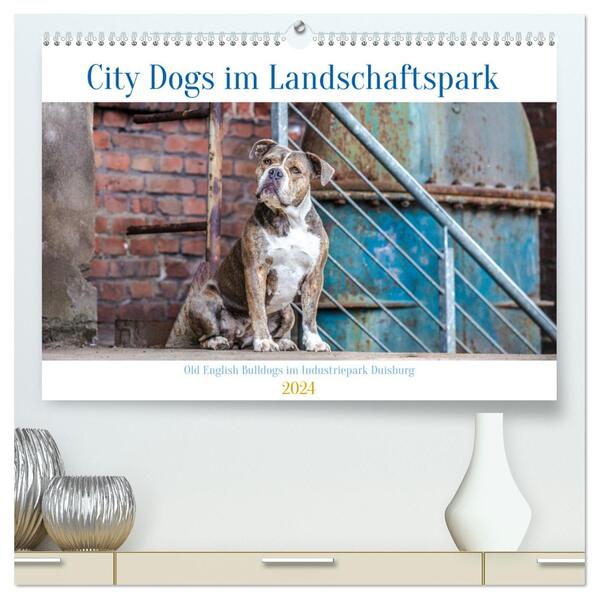 City Dogs im Landschaftspark (hochwertiger Premium Wandkalender 2024 DIN A2 quer) Kunstdruck in Hochglanz