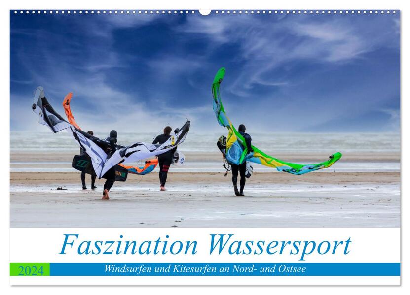 Faszination Wassersport - Windsurfen und Kitesurfen an Nord- und Ostsee (Wandkalender 2024 DIN A2 quer) CALVENDO Monatskalender