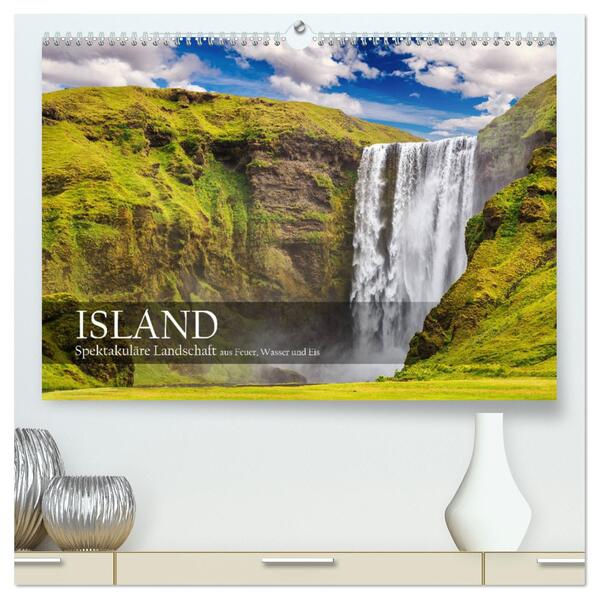 Island - Spektakuläre Landschaft aus Feuer Wasser und Eis (hochwertiger Premium Wandkalender 2024 DIN A2 quer) Kunstdruck in Hochglanz