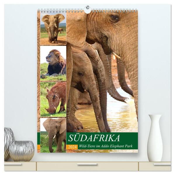 SÜDAFRIKA Wild-Tiere im Addo Elephant Park (hochwertiger Premium Wandkalender 2024 DIN A2 hoch) Kunstdruck in Hochglanz