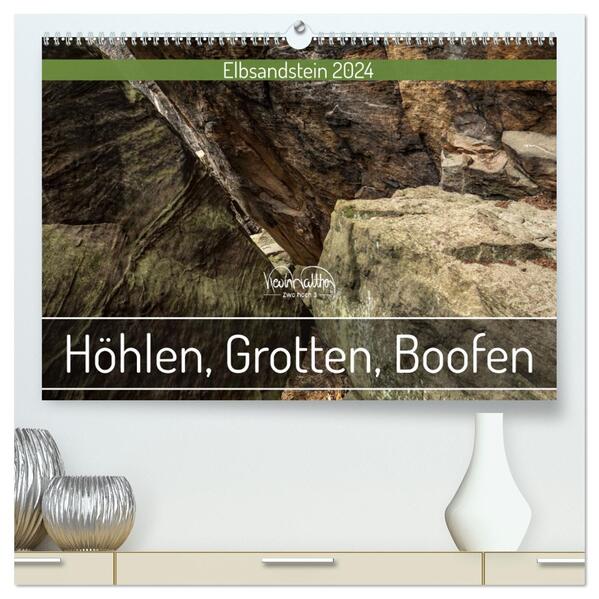 Höhlen Grotten Boofen - Elbsandstein (hochwertiger Premium Wandkalender 2024 DIN A2 quer) Kunstdruck in Hochglanz