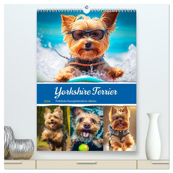 Yorkshire Terrier. Fröhliche Energiebündel in Aktion (hochwertiger Premium Wandkalender 2024 DIN A2 hoch) Kunstdruck in Hochglanz
