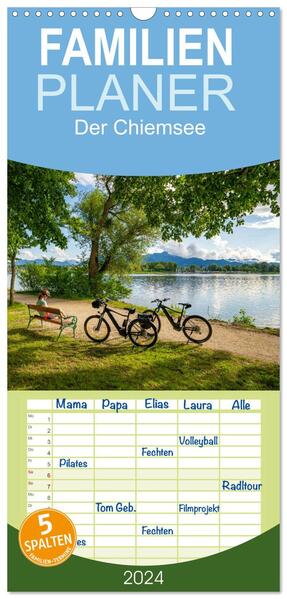 Familienplaner 2024 - Der Chiemsee - Mit dem Rad im Bayerischen Alpenvorland mit 5 Spalten (Wandkalender 21 x 45 cm) CALVENDO