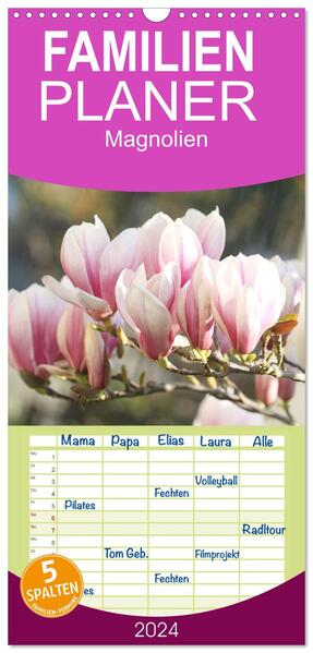 Familienplaner 2024 - Magnolien-Frühling mit 5 Spalten (Wandkalender 21 x 45 cm) CALVENDO