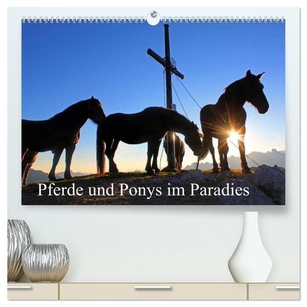 Pferde und Ponys im Paradies (hochwertiger Premium Wandkalender 2024 DIN A2 quer) Kunstdruck in Hochglanz
