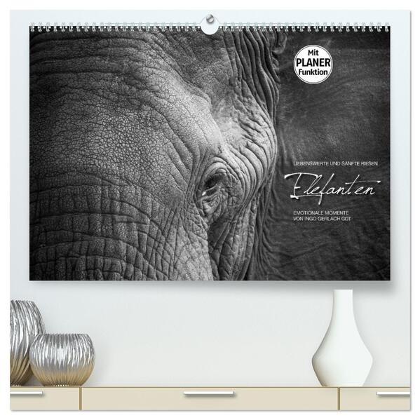 Emotionale Momente: Elefanten in black and white (hochwertiger Premium Wandkalender 2024 DIN A2 quer) Kunstdruck in Hochglanz