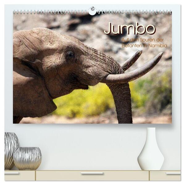 Jumbo Auf den Spuren der Elefanten in Namibia (hochwertiger Premium Wandkalender 2024 DIN A2 quer) Kunstdruck in Hochglanz
