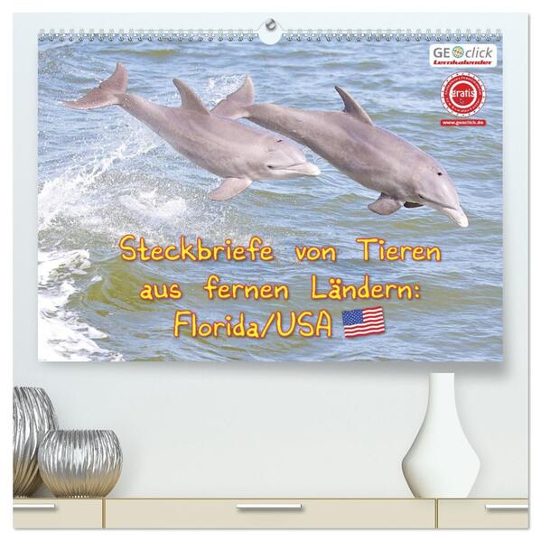 GEOclick Lernkalender: Steckbriefe von Tieren aus fernen Ländern: Florida/USA (hochwertiger Premium Wandkalender 2024 DIN A2 quer) Kunstdruck in Hochglanz