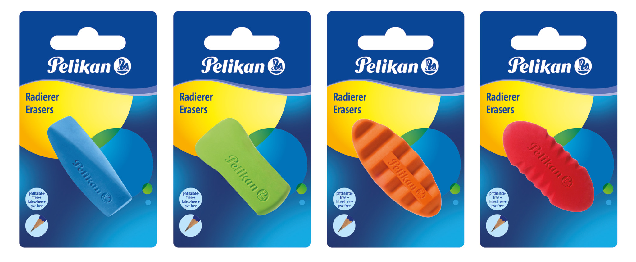 Pelikan Designradierer 4 verschiedene Farben und Formen farbig sortiert 1 Stück
