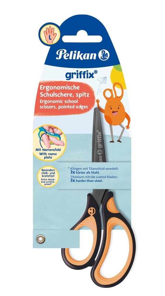 Pelikan Schere griffix® Schulschere spitz für Linkshänder NeonBlack