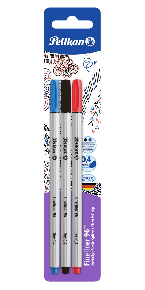 Pelikan Fineliner 96® in den Farben Schwarz Blau Rot 3er Set