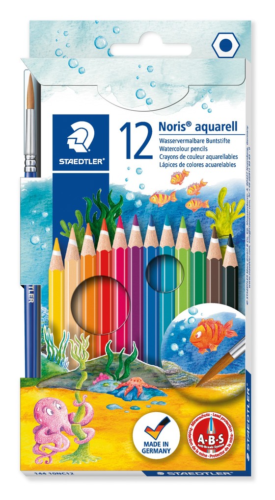 Boîte de 12 crayons de couleur aquarellables Noris Couleur + 1 pinceau Staedtler
