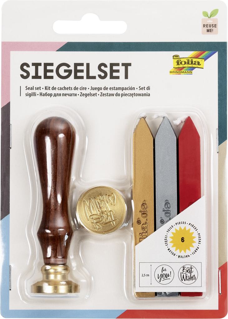 Folia Siegel Set inkl. Holzgriff 2x Siegelmotiven 3x Siegelwachs