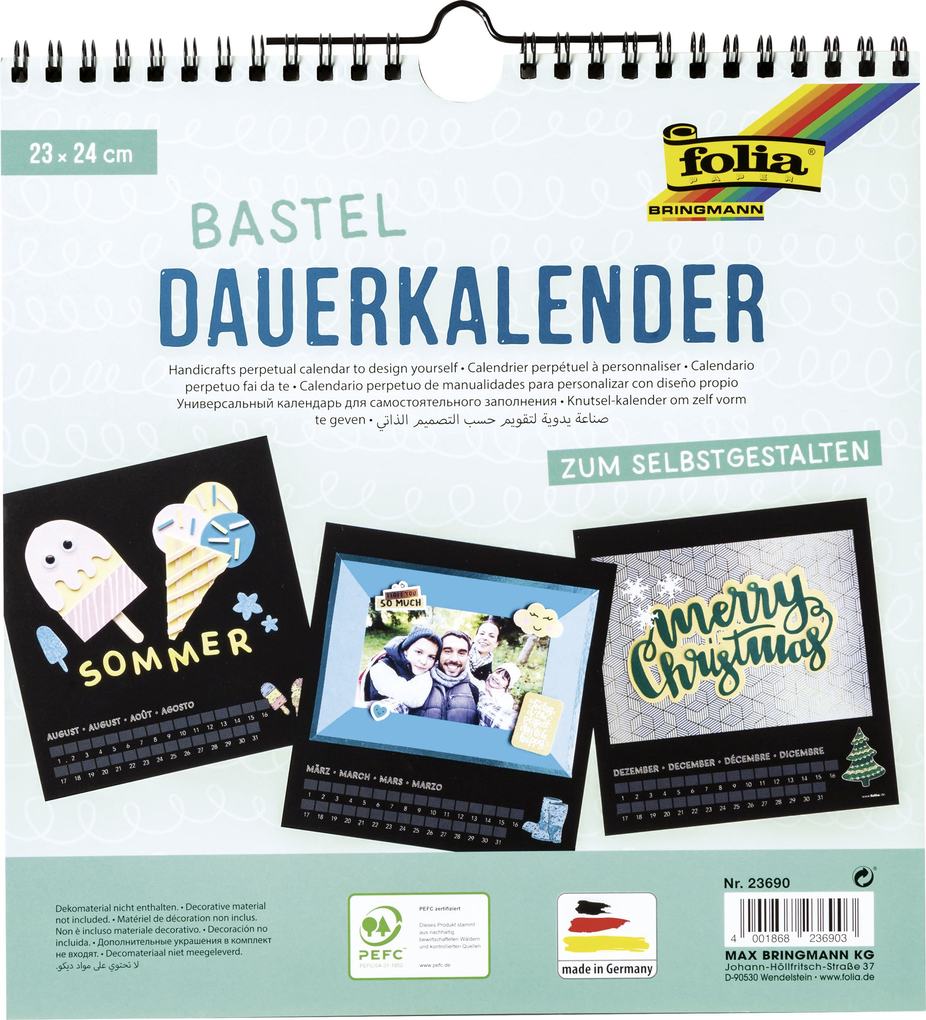 Folia Bastel-Dauerkalender 23x24cm 13 Seiten schwarz/silber