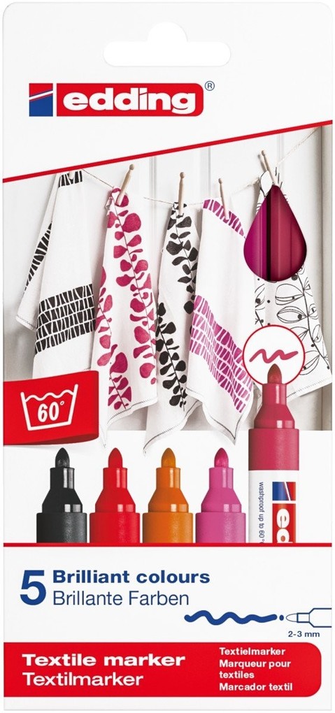 edding 4500 Textile Marker Set of 5 Assorted Warm 4-4500-5999