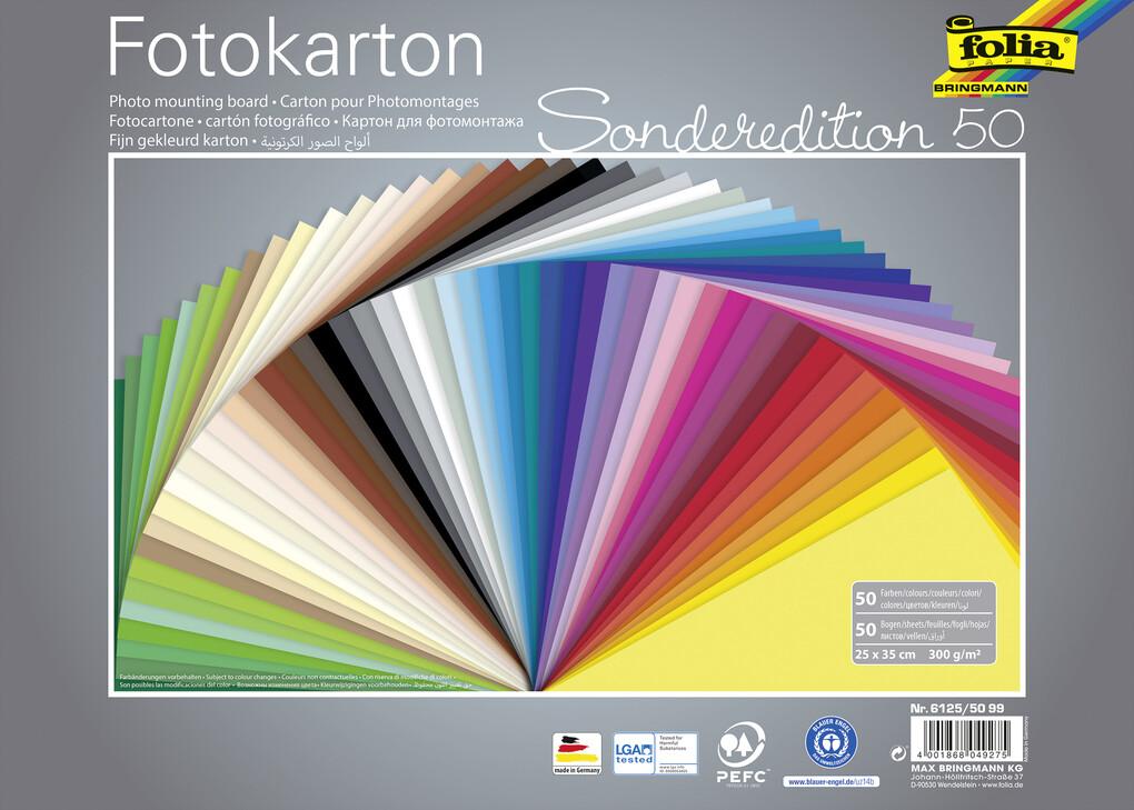 Folia Fotokarton 300g/m² 25x35cm 50 Bogen farbig