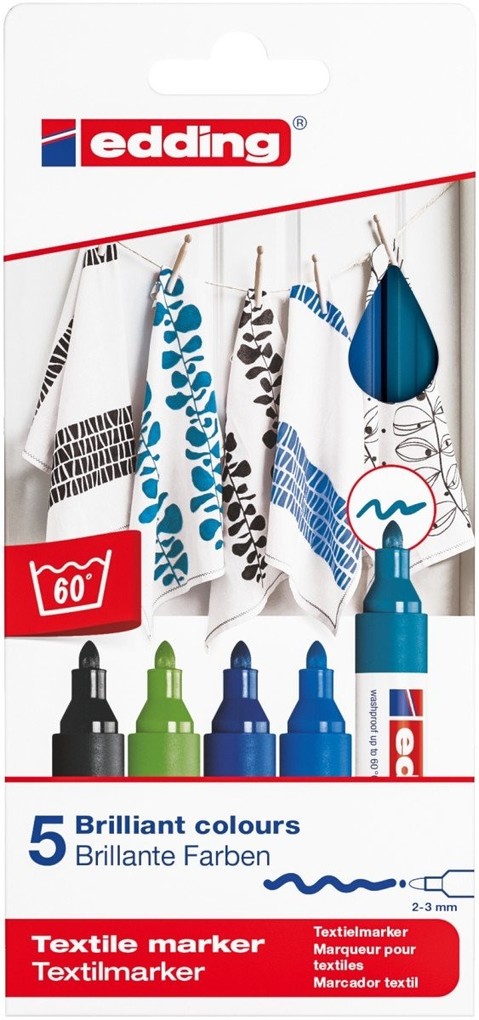 edding 4500 Textilmarker 2-3mm 5er Set kalte Farben
