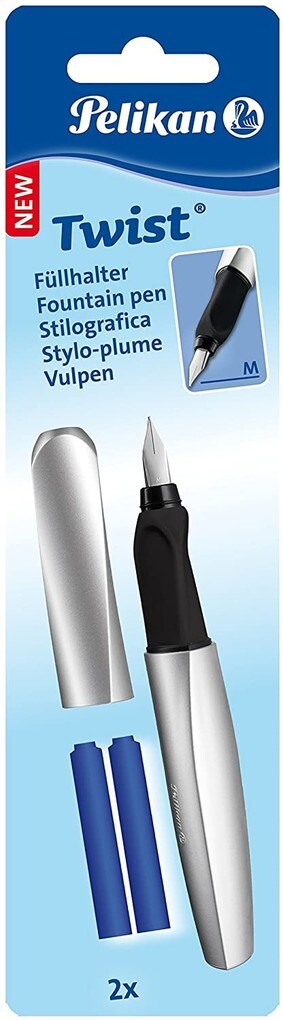 Pelikan Füller Twist Feder M Silver universell für Rechts- und Linkshänder