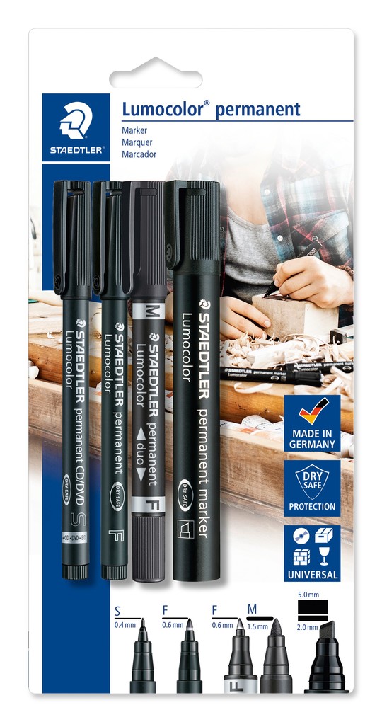 STAEDTLER Permanent Marker Lumocolor schwarz 4er Set