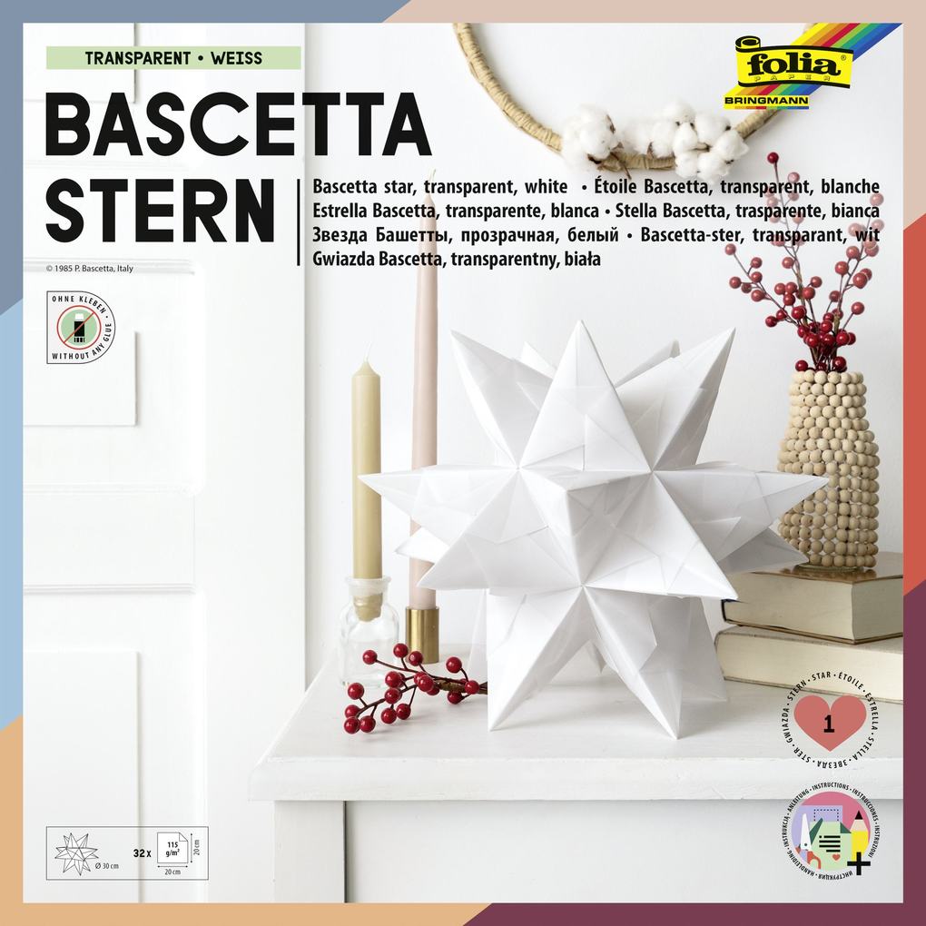 Folia Bascetta Stern - weiß transparent Ø 30 cm.