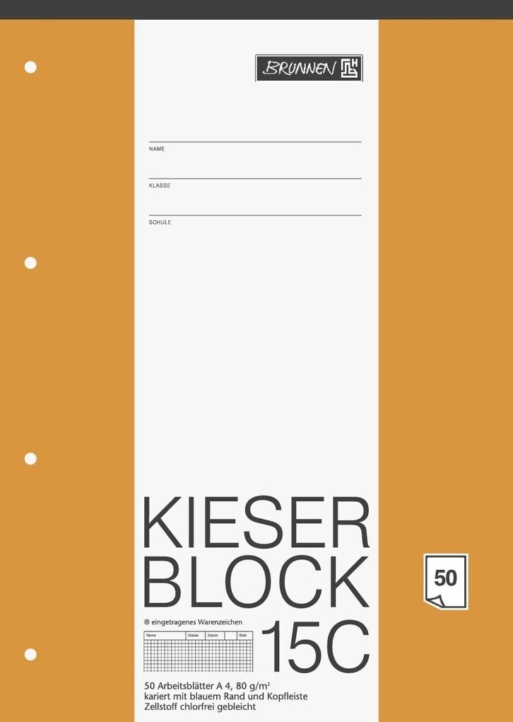Brunnen KIESER-Block A4 Lineatur 15 kariert mit blauem Rand