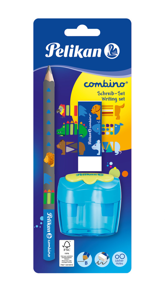 Pelikan Schreib-Set combino® Schreiblernbleistift Radierer Anspitzer farbig sortiert 3er Set