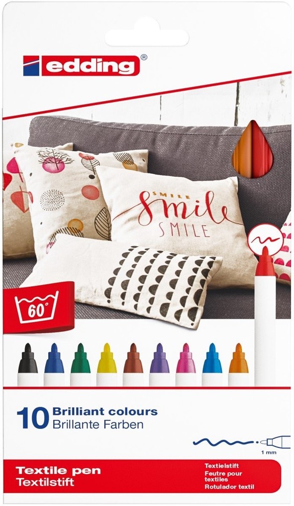 edding 4600 Textilstifte 1mm 10er Set Rundspitze Standard Farben