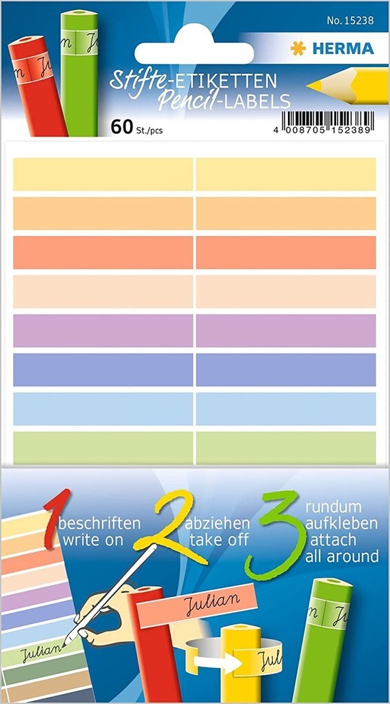 HERMA Stifte-Etiketten Namensaufkleber für Buntstifte 10 x 46 mm selbstklebend 60er Set